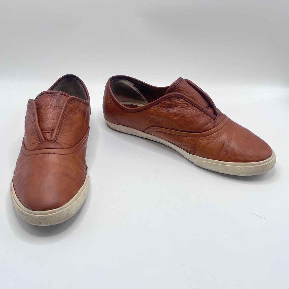 Frye Melanie Cognac Brown Leather Slip On Sneakers Shoes 7200063 Womens 9M